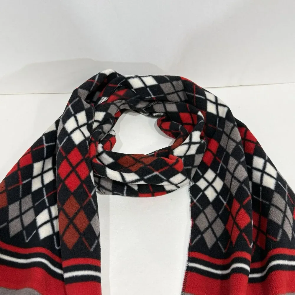 ST JOHNS BAY Argyle Scarf fleece 56 Inch Long Fringe Unisex Multicolor